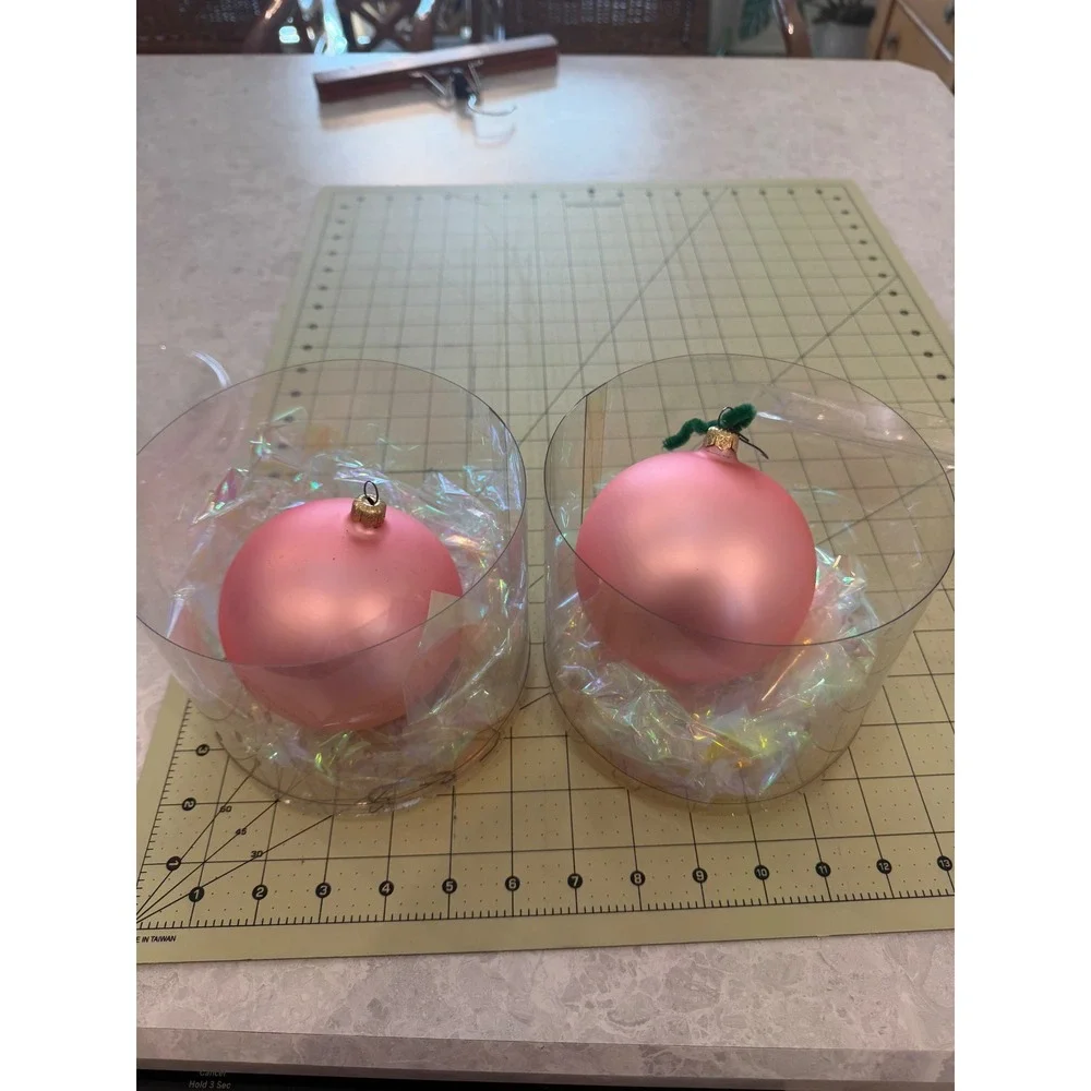 Fine European Glass Christmas Ornaments Matte Pink Set of 2 Large 3 Inch Ball